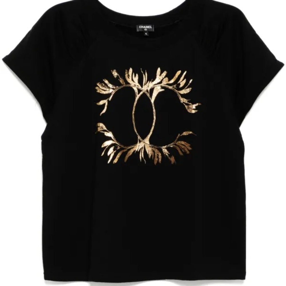 Chanel Black Tee with Gold Design